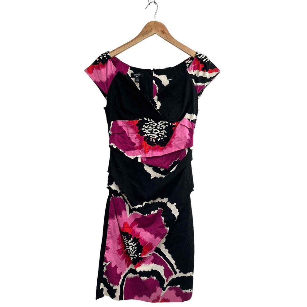 Suzi Chin Multicolor V Neck Ruched Sheath Dress Size 2